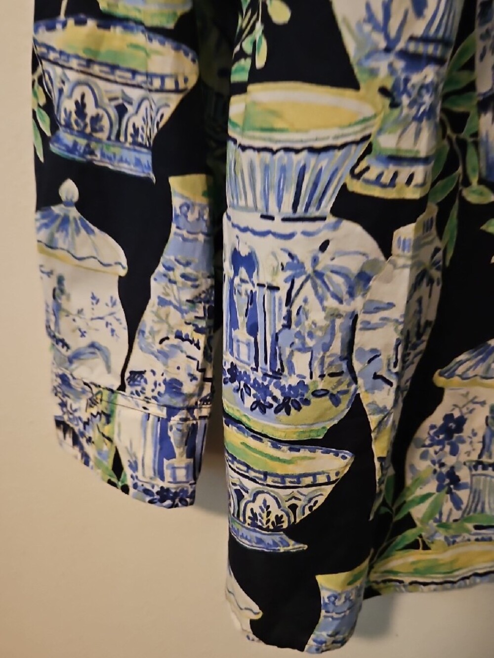 Talbots Black Button-Front Shirt with Blue & Green Ceramic Jar Print - Picture 4 of 6